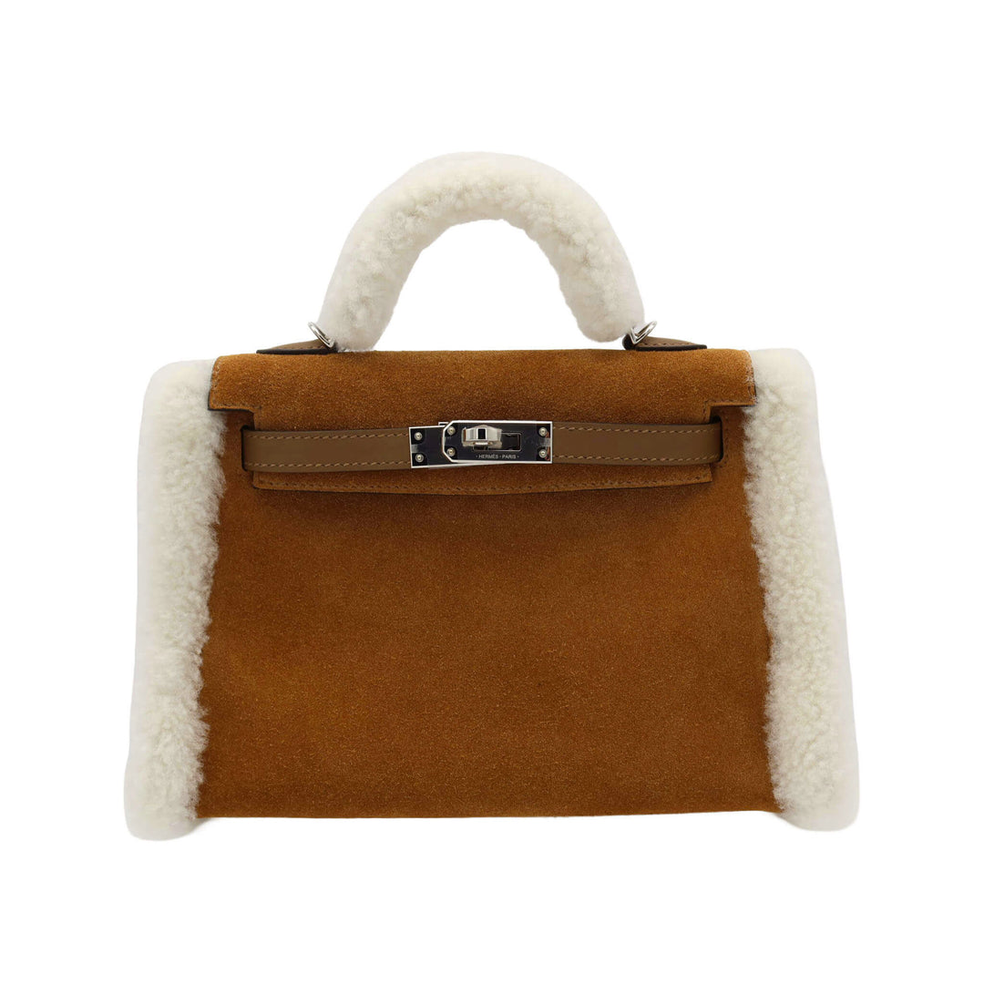 HERMES Mini Teddy Chamois Ecru Alezan Grizzly Swift Mouton Palladium  Hardware B Stamp - GINZA CELIA