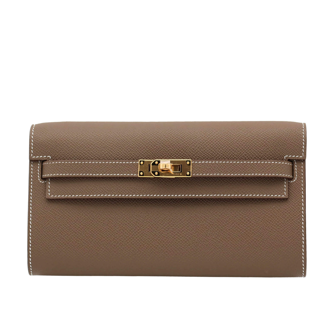 HERMES Kelly Wallet Long To go Etoupe Epsom Palladium  Hardware K Stamp - GINZA CELIA