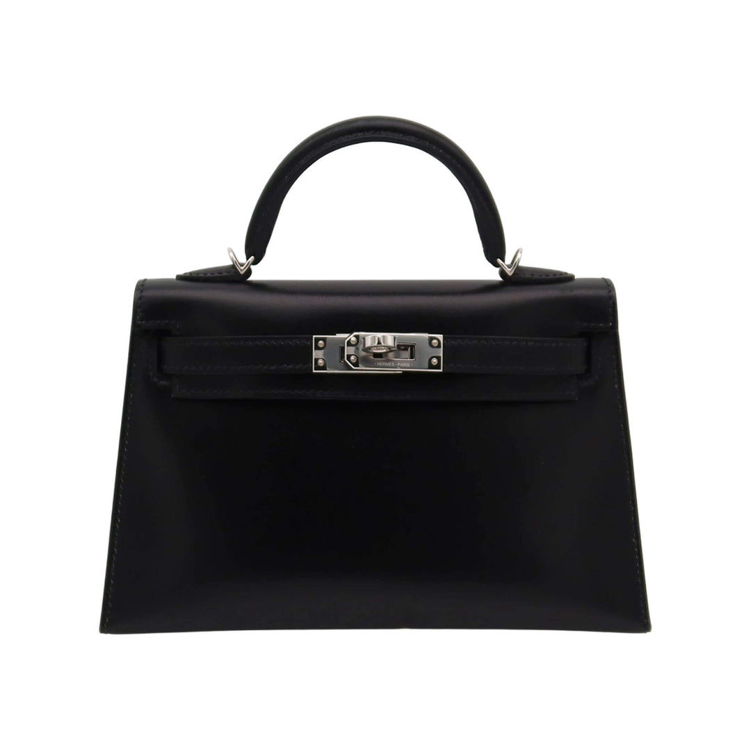 HERMES Mini II Black Box Calf Palladium  Hardware U Stamp - GINZA CELIA