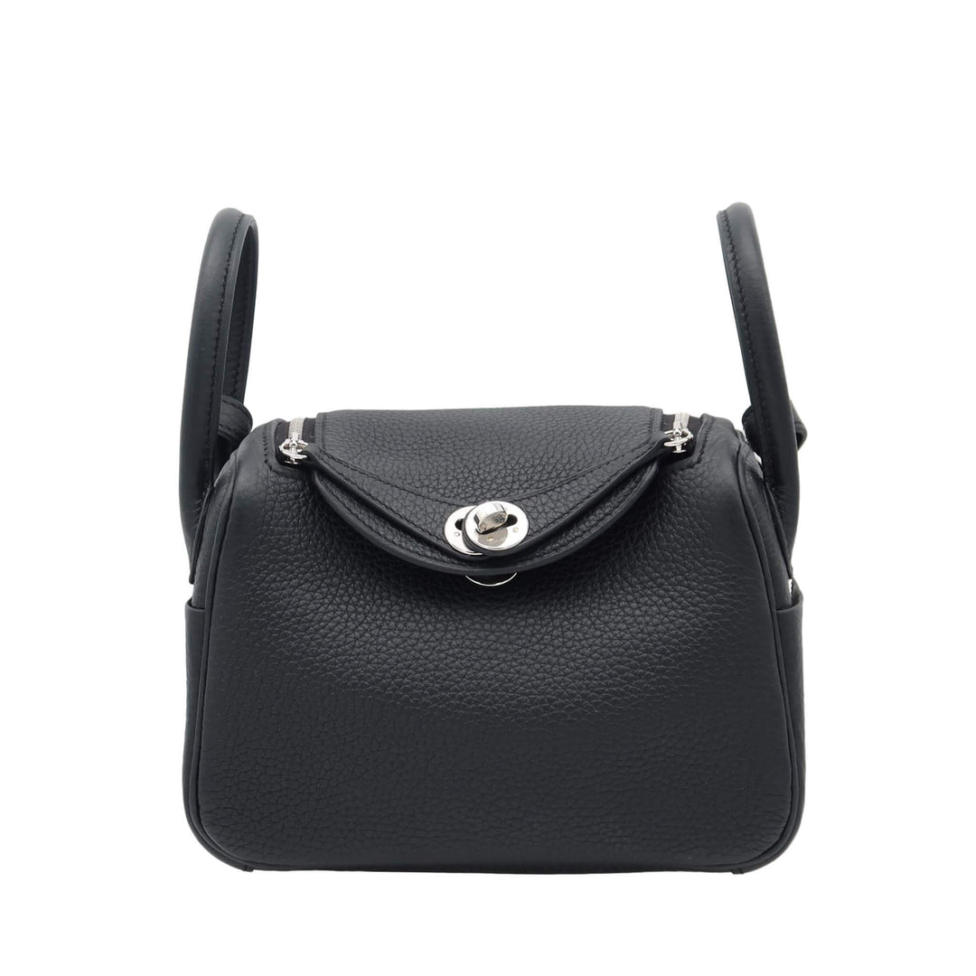 HERMES Lindy Mini BlackCraie Leather Palladium  Hardware K Stamp