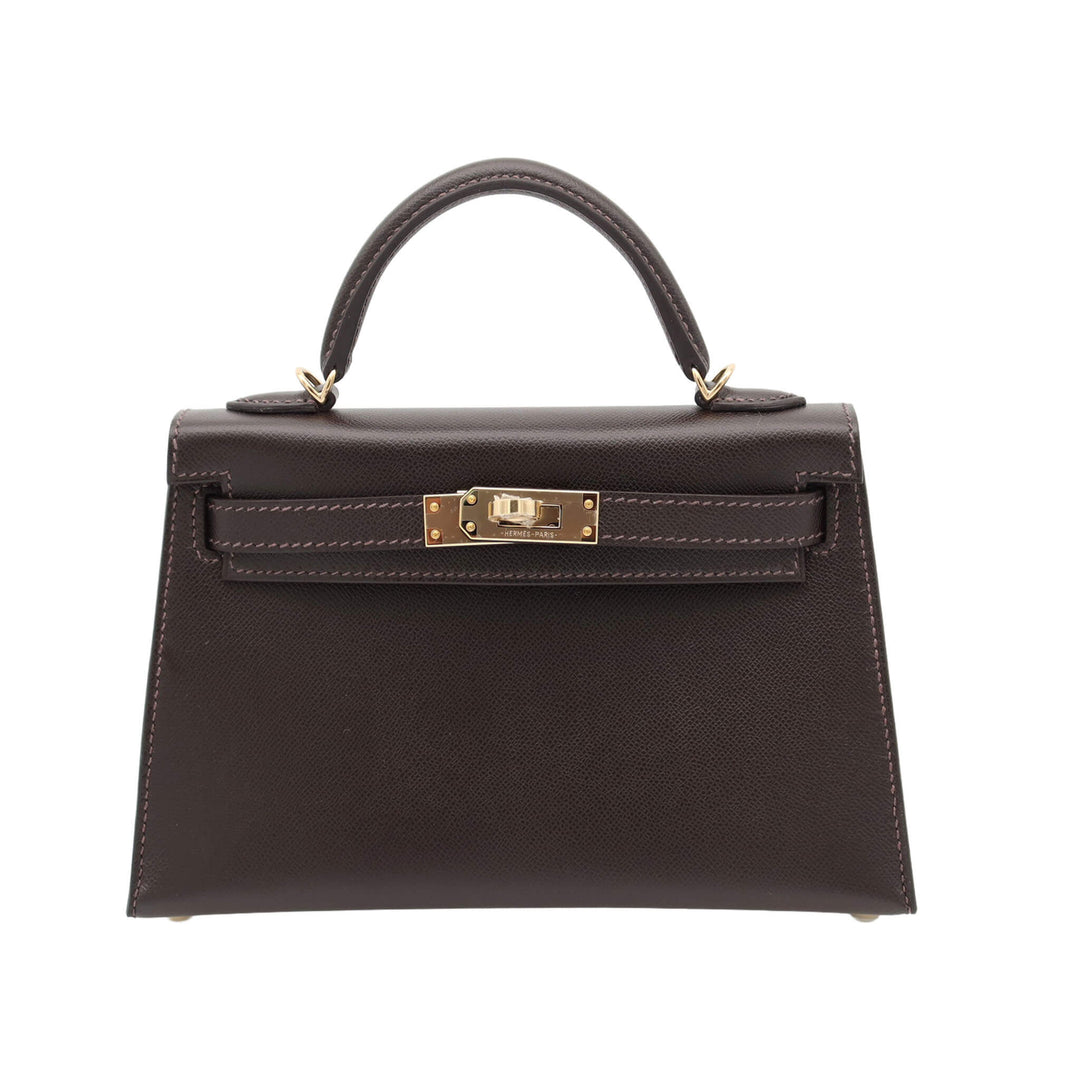 HERMES Mini II Bai Brun Veau MadameGold Hardware K Stamp - GINZA CELIA