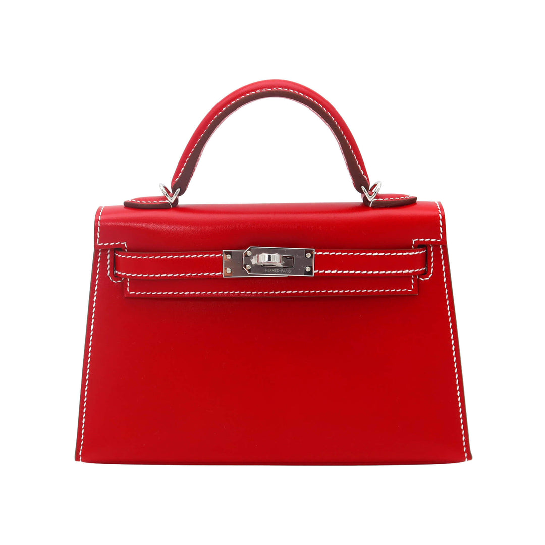 HERMES Mini II Rouge Piment  Box Calf Palladium  Hardware K Stamp