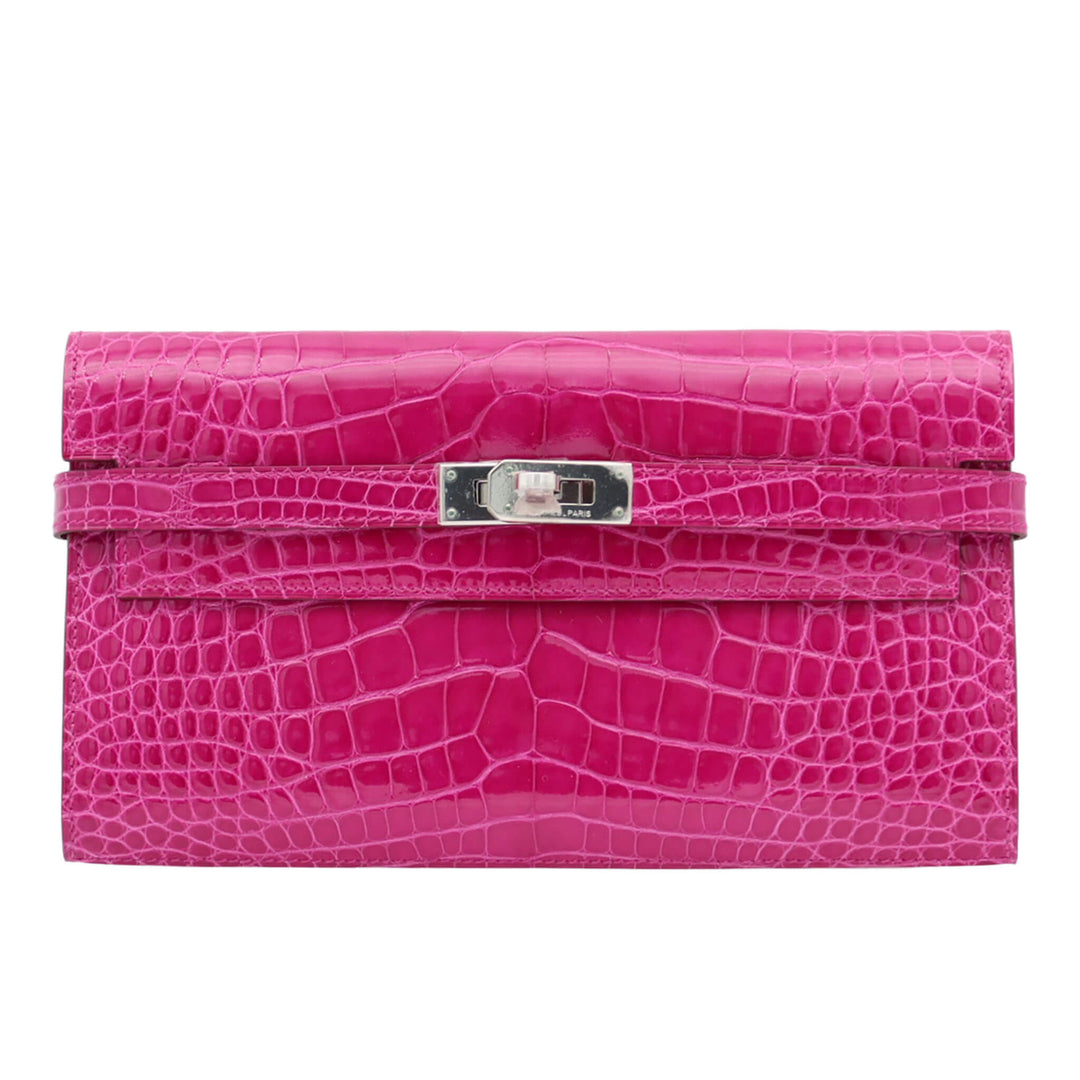 HERMES Kelly Wallet Rose Scheherazade Alligator Palladium  HardwareStamp - GINZA CELIA