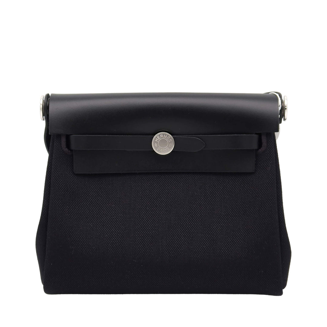 HERMES Herbag Zip MiniBlack Box Calf Palladium  HardwareStamp - GINZA CELIA