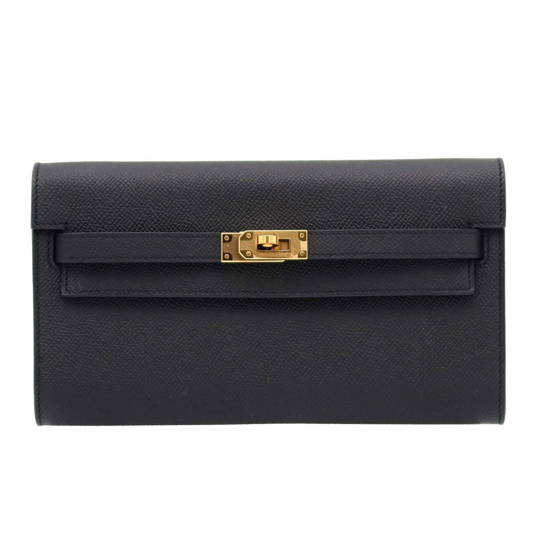 HERMES Kelly Wallet Long To goGold HardwareStamp - GINZA CELIA