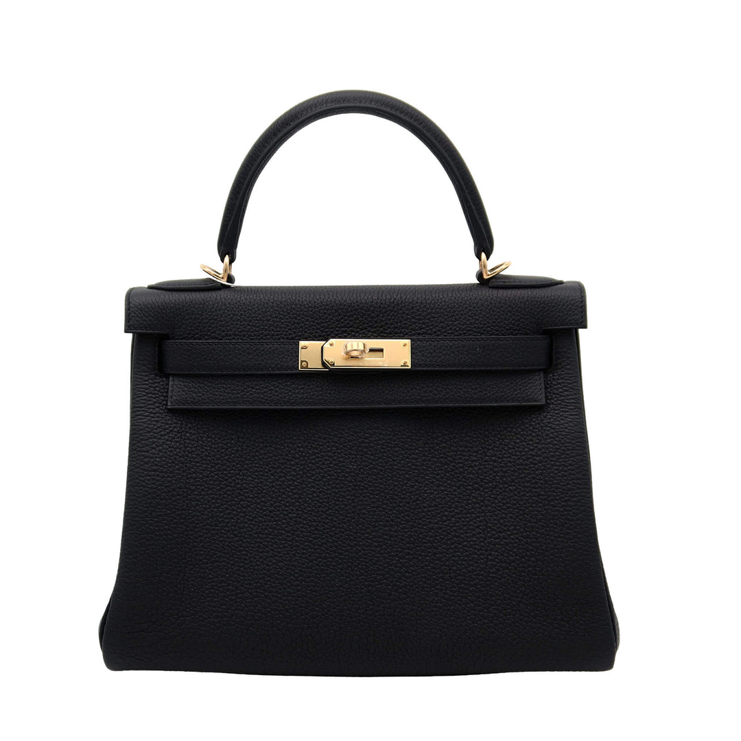 HERMES Kelly 28 Black Togo Gold HardwareStamp - GINZA CELIA