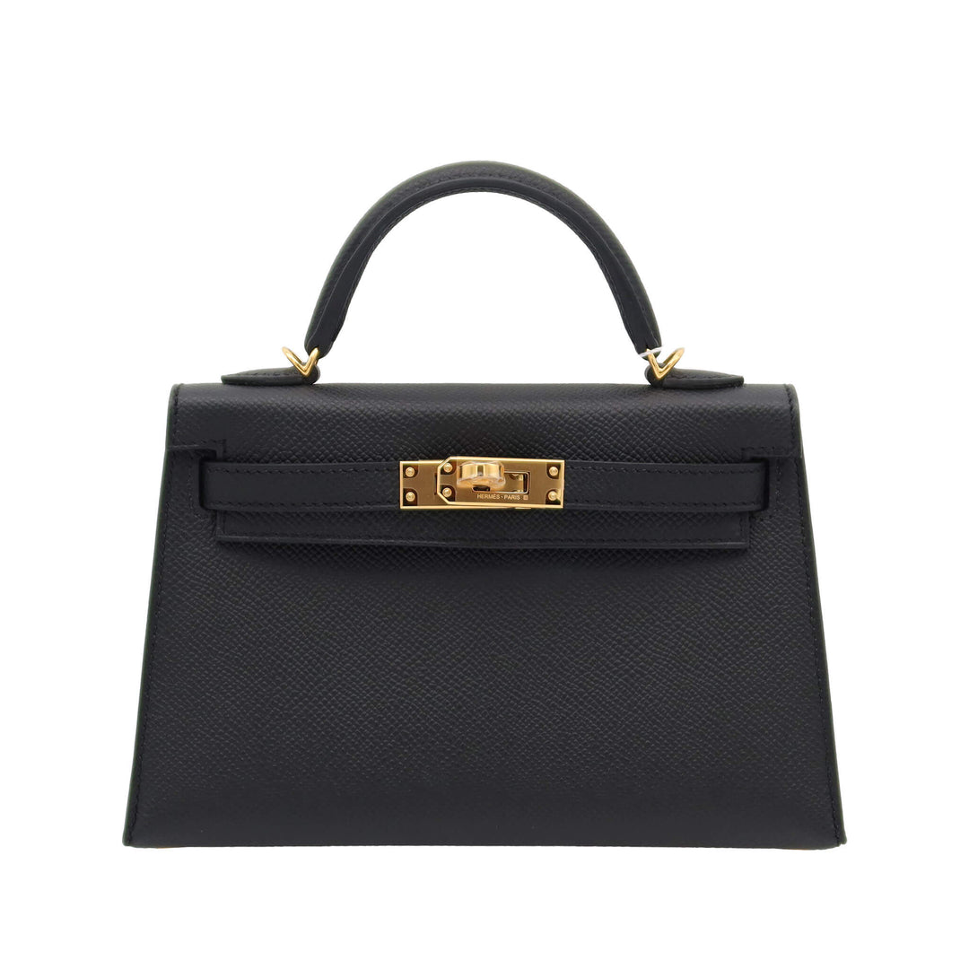 HERMES Mini Kelly IIBlack Epsom Gold HardwareStamp - GINZA CELIA