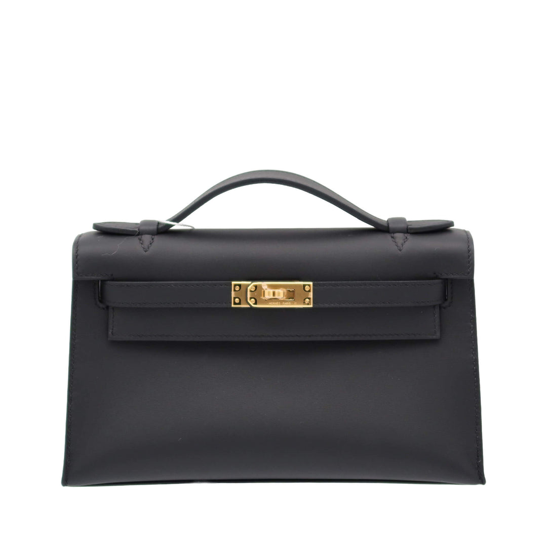 HERMES Pochette Kelly Kelly Black Pochette KellyGold HardwareStamp - GINZA CELIA