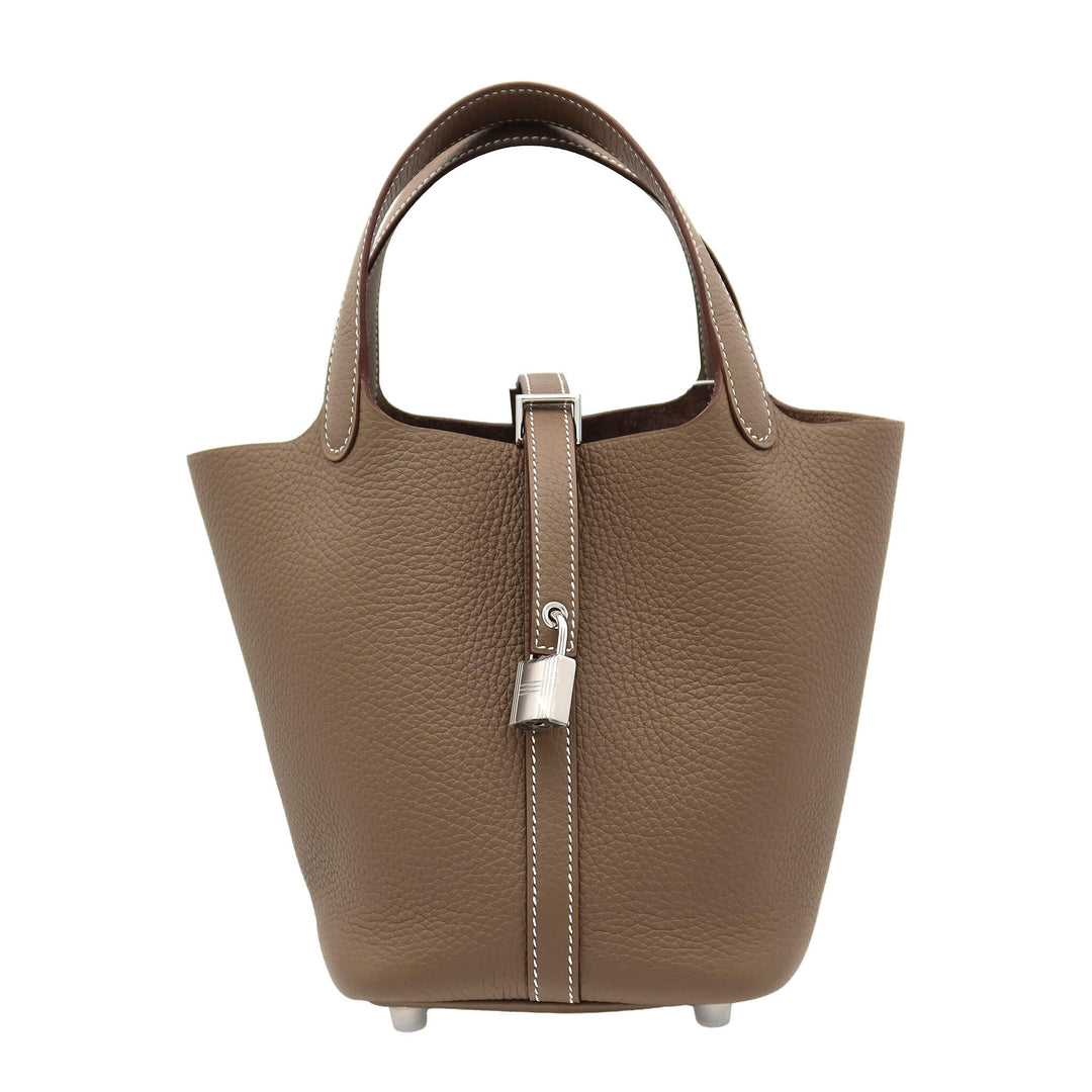 HERMES Hermès Picotin Lock 18 EtoupeCraie Leather Palladium  HardwareStamp - GINZA CELIA