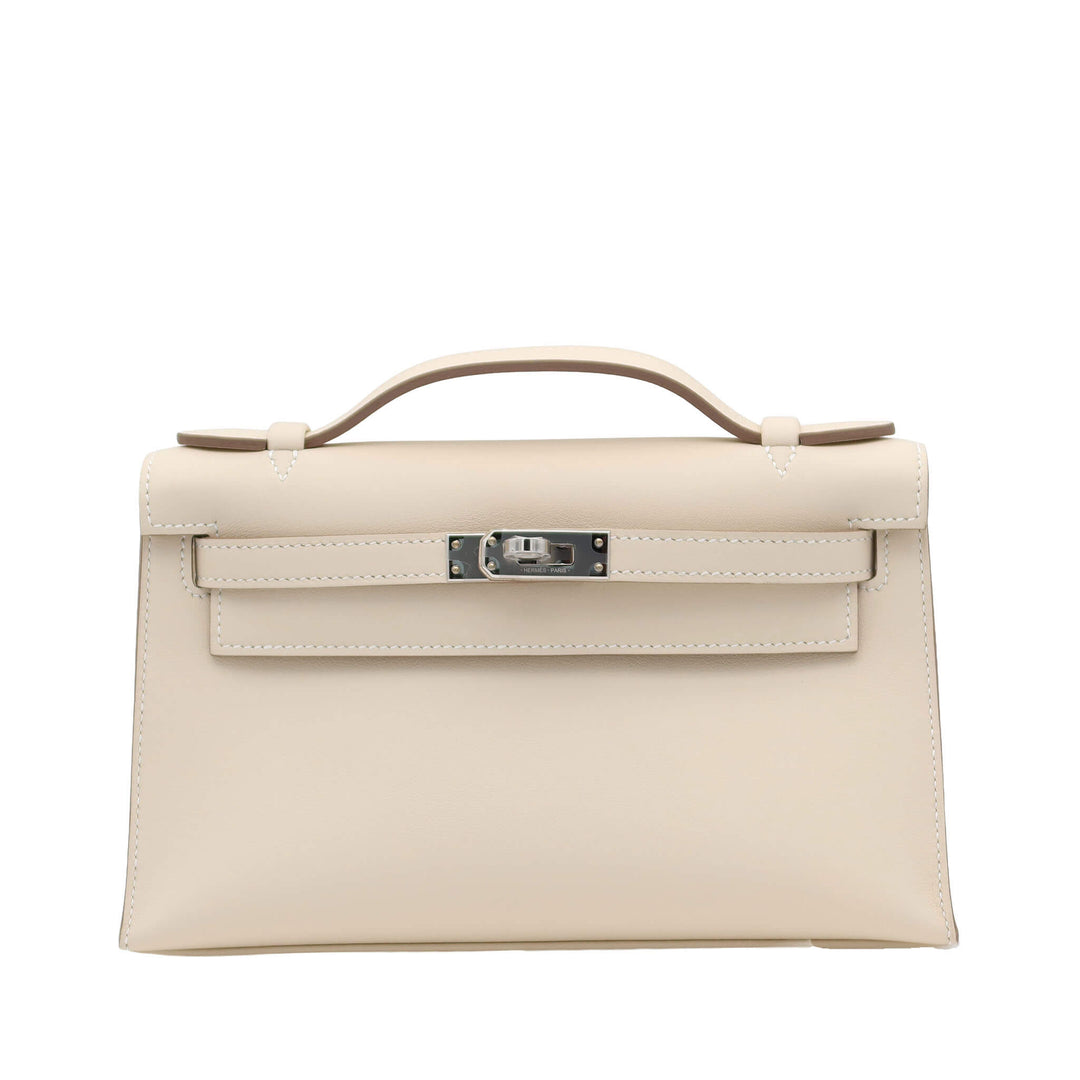 HERMES Pochette Kelly Kelly CraiePalladium  HardwareStamp - GINZA CELIA