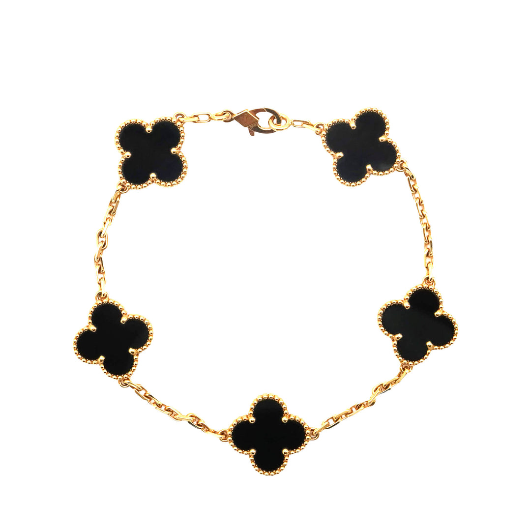 梵克雅寶  復古阿爾罕布拉  手鍊  五元素  18K 金棕色 瑪瑙