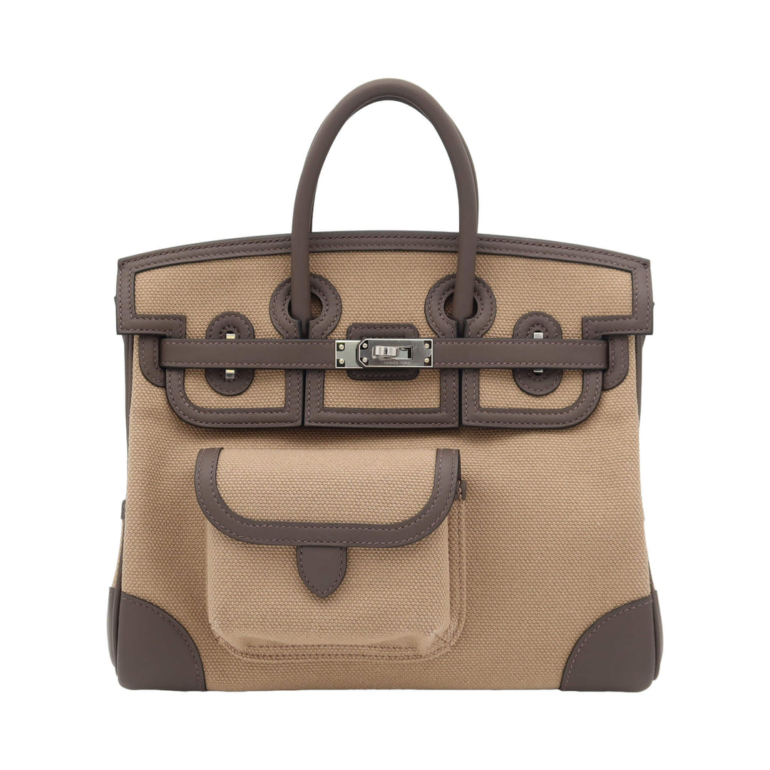 HERMES 愛馬仕 Birkin 25 Cargo 4C樹皮色 帆布 Swift皮 銀扣 W刻 - GINZA CELIA