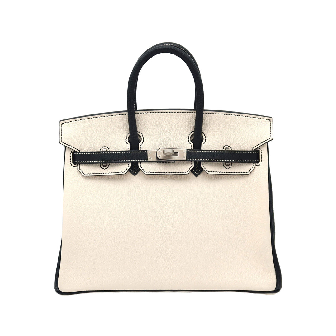 HERMES 愛馬仕 Birkin 25 SPO 黑色 奶油白I2 山羊皮銀扣 B刻