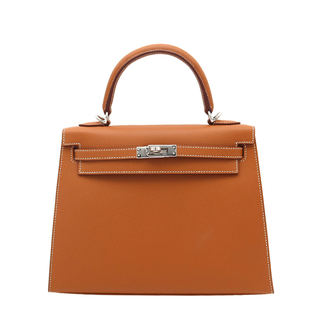 HERMES 愛馬仕 Kelly 25 外縫 金棕色 Epsom皮 銀扣 K刻
