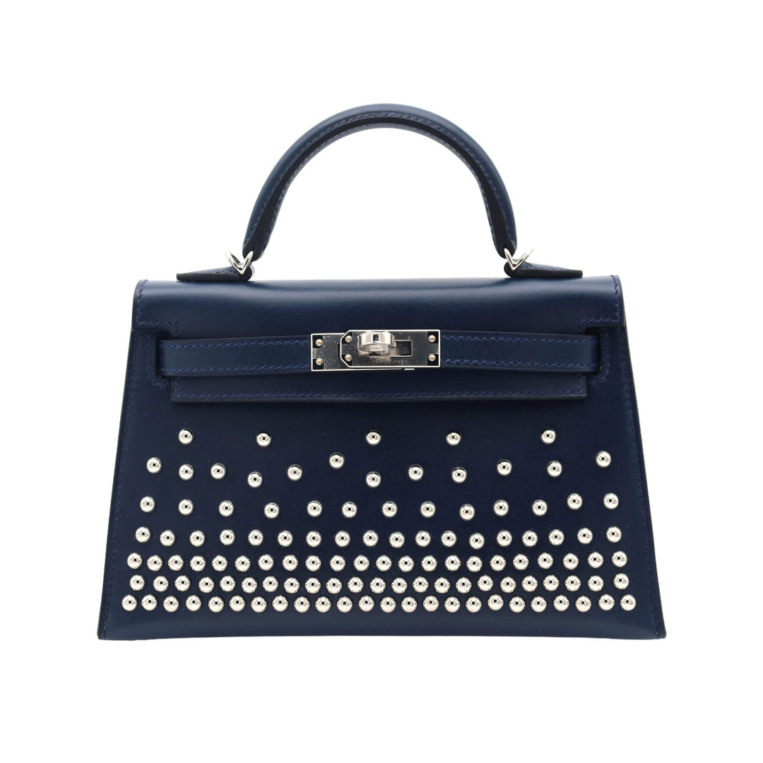 HERMES 愛馬仕Kelly 二代 Cloute Studded 深淵藍 Box Calf皮  銀扣 K刻