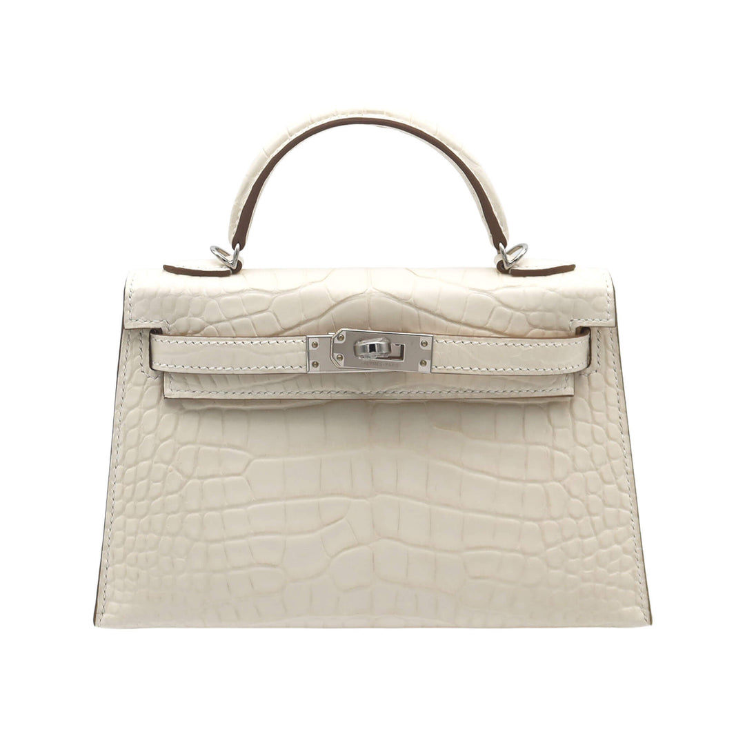HERMES 愛馬仕  MiniKelly 二代  奶油白I2  霧面短吻鰐魚皮  銀扣  K刻