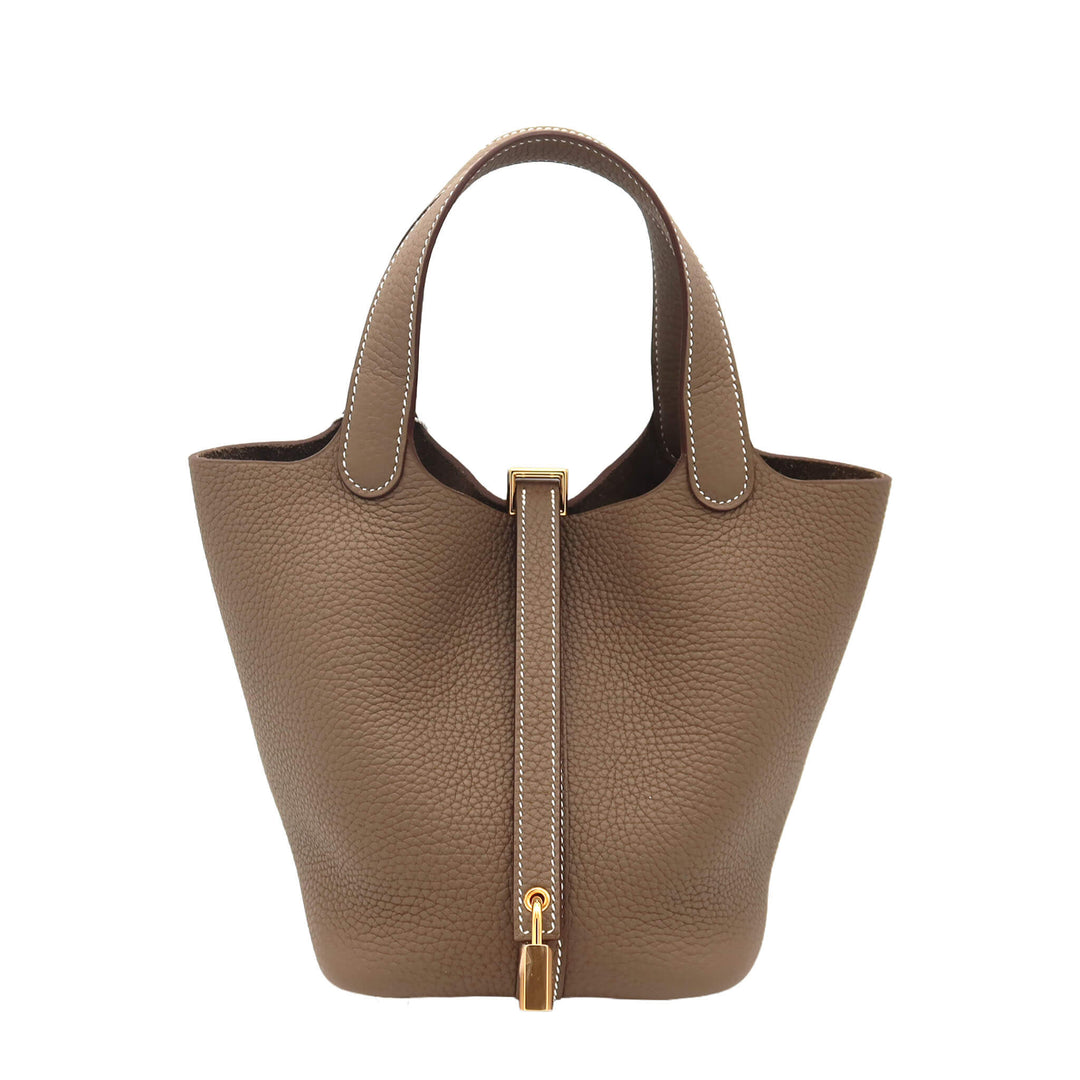 HERMES 愛馬仕 菜篮子18 18大象灰 TC皮 金扣 K刻