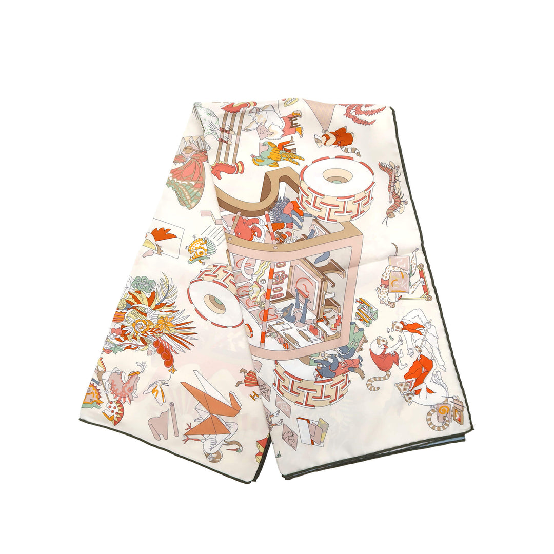 HERMES 愛馬仕 方巾 90  アカデミア イピカ  白 玫瑰粉 裸色