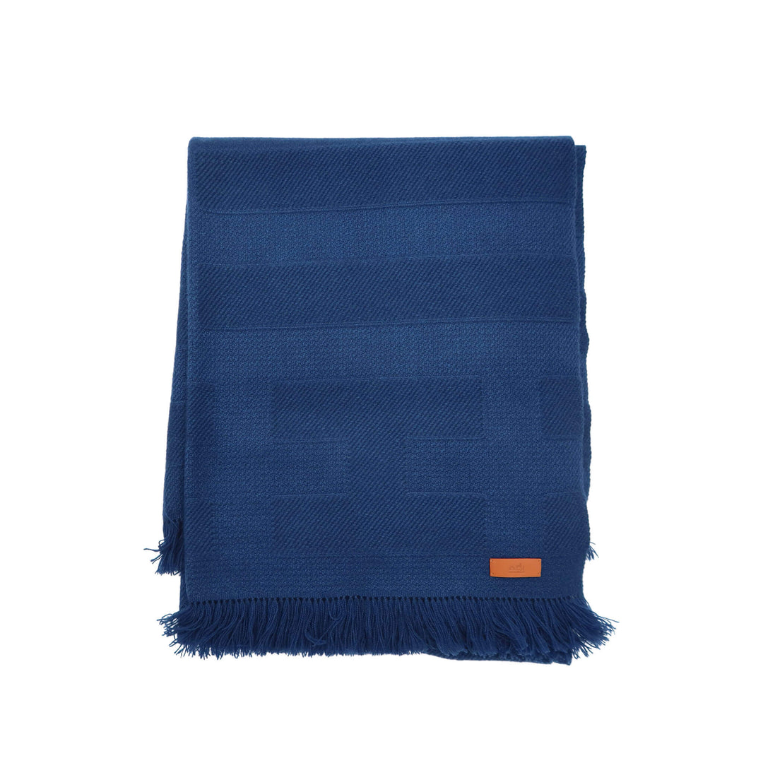 HERMES 艾美絲  披肩 Rayé H  靛藍  喀什米爾羊絨