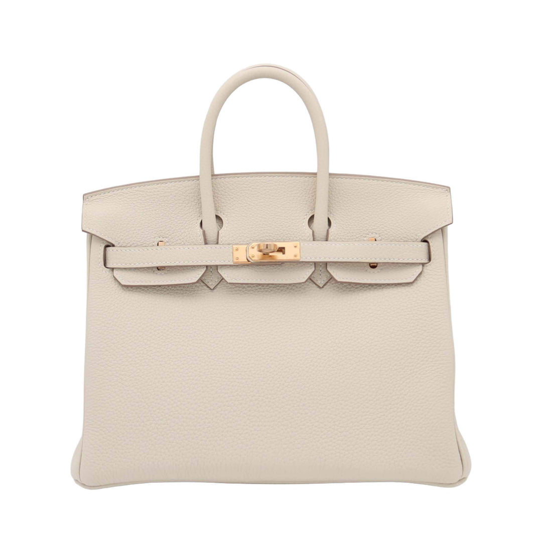 HERMES 愛馬仕 Birkin 25 10奶昔白 Togo皮金扣 Y刻印