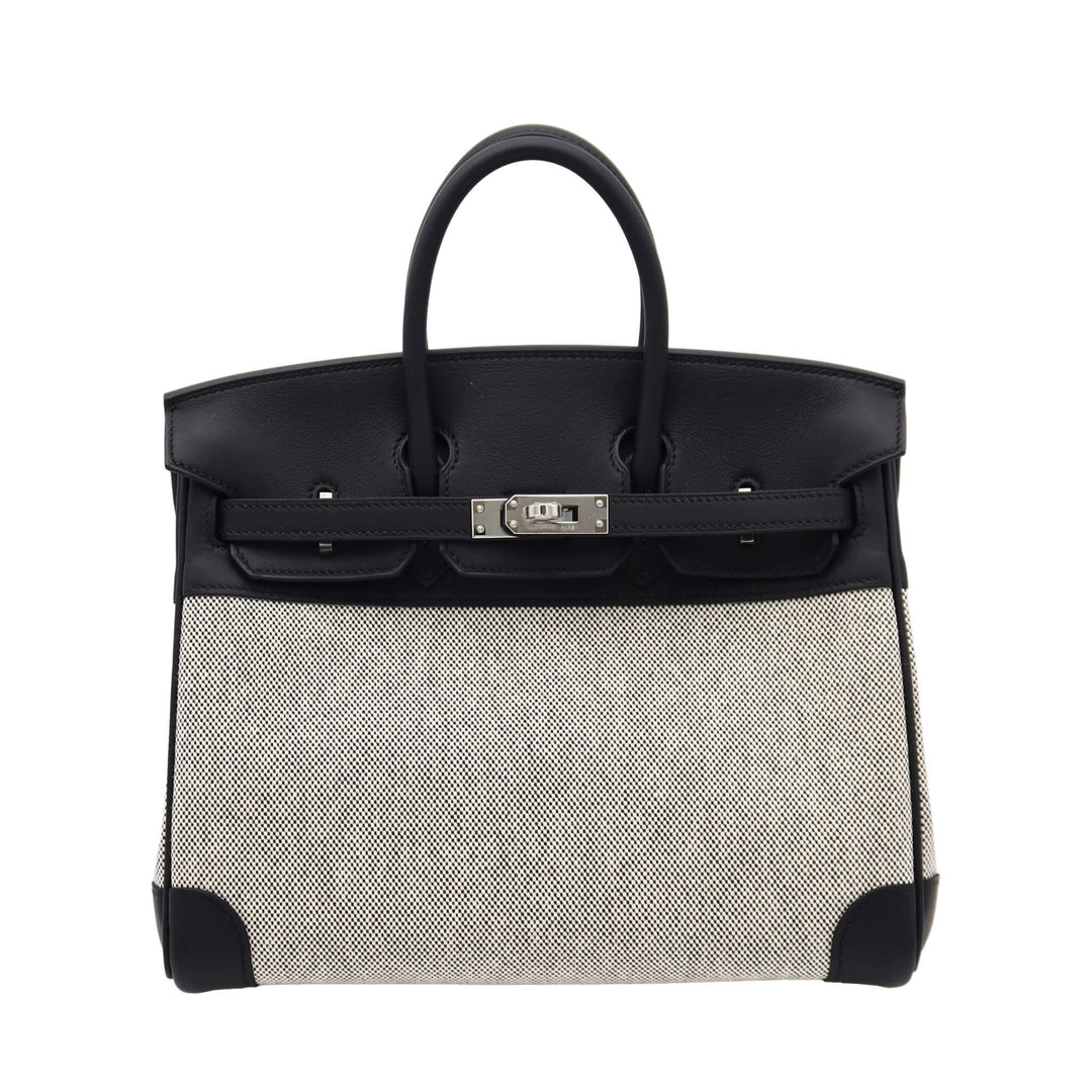 HERMES 愛馬仕 Birkin 25 黑色 帆布 Swift皮 銀扣 K刻 - GINZA CELIA