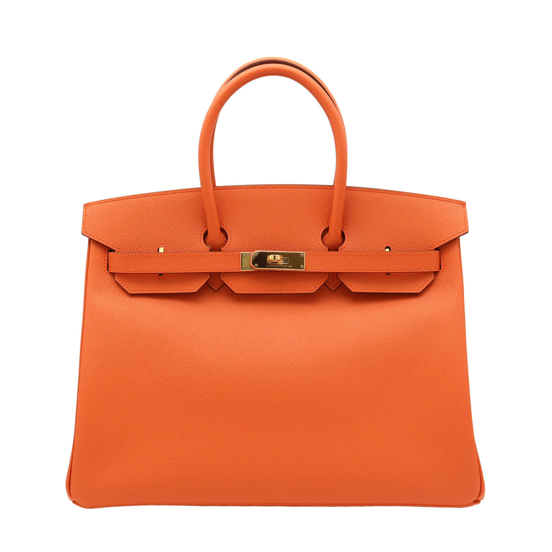 HERMES 愛馬仕 Birkin 35 旋轉式 芒果色 Epsom皮 金扣 □P 刻印 - GINZA CELIA