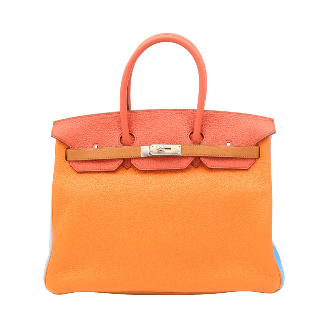HERMES 愛馬仕 Birkin 35 橙色 聖吉納 藍蘭 水妖藍 T7 錫器灰8F 金棕色 TC皮 銀扣 □P 刻印 - GINZA CELIA