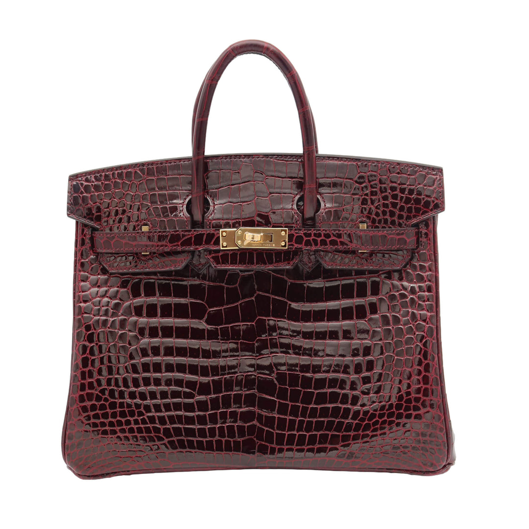 HERMES 愛馬仕 Birkin 25 波多尔酒红57 亮面短吻鰐魚皮 金扣 K刻 - GINZA CELIA