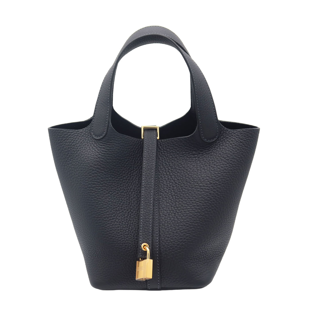 HERMES 愛馬仕 菜篮子18 3Y 水冰藍 TC皮 金扣 K 刻印