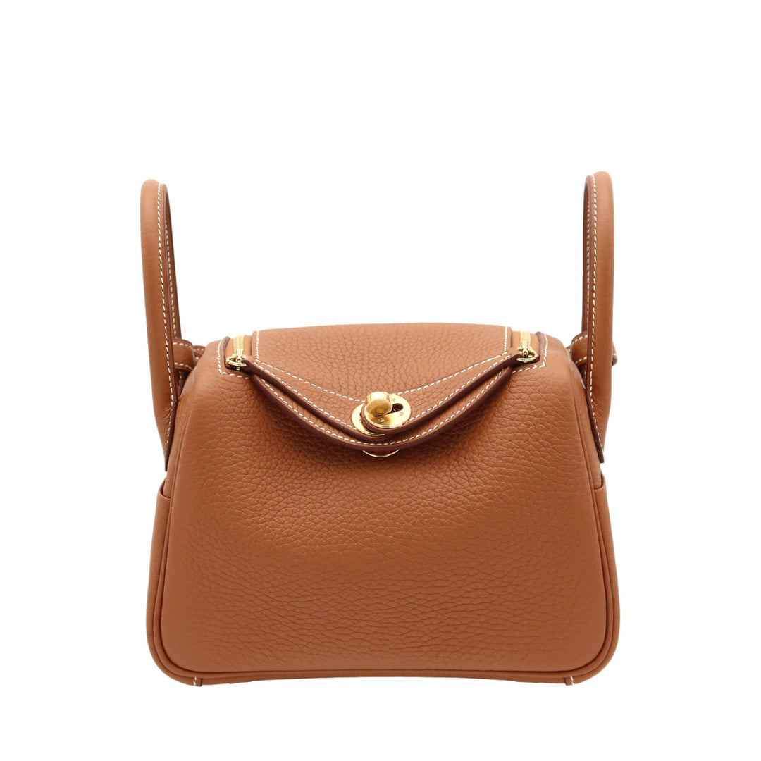 HERMES 愛馬仕 Lindy Mini 金棕色 TC皮 金扣 K刻 - GINZA CELIA